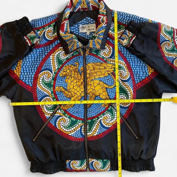 Vintage Giacca Sport Retro Mosaic Griffin Design Mock Neck Windbreaker Jacket - Picture 5 of 6